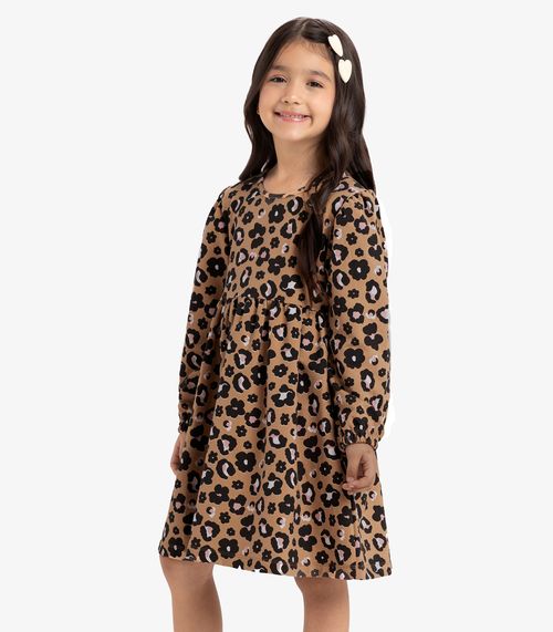 Vestido Infantil Manga Longa Rovi Kids Marrom