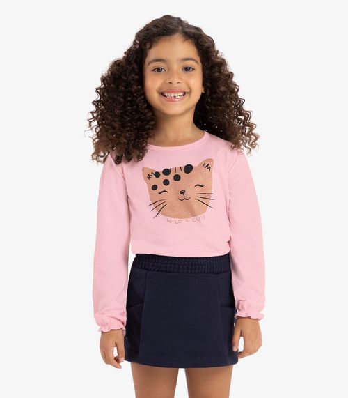 Blusa Infantinho Gatinho Manga Longa Rovi Kids Rosa