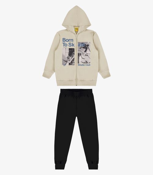 Conjunto Jaqueta Com Capuz E Calça Rovi Kids Bege