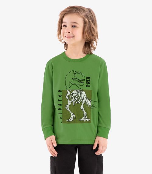 Camiseta Manga Longa Dinossauro Rovi Kids Verde