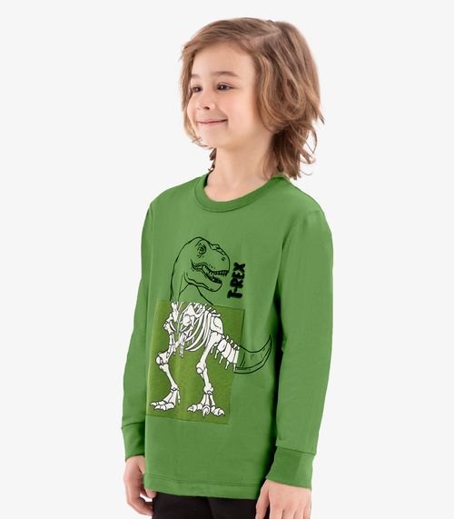Camiseta Manga Longa Dinossauro Rovi Kids Verde