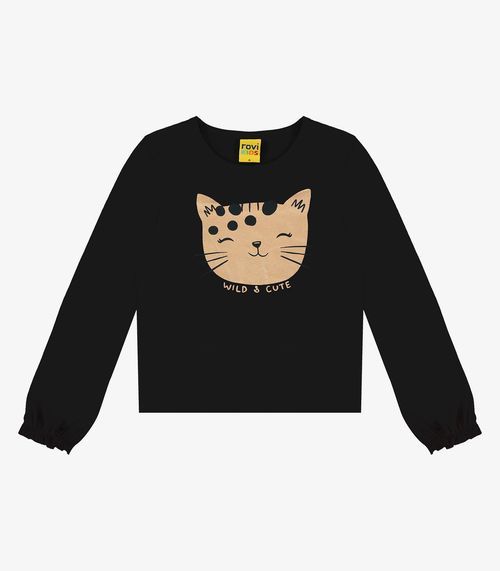 Blusa Infantinho Gatinho Manga Longa Rovi Kids Preto