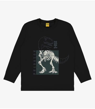 Camiseta Manga Longa Dinossauro Rovi Kids Preto