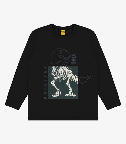 Camiseta Manga Longa Dinossauro Rovi Kids Preto
