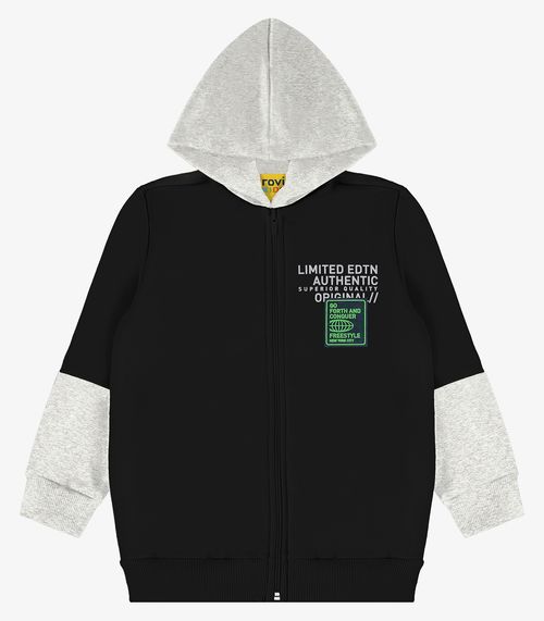 Jaqueta Infantil Com Capuz Em Moletom Rovi Kids Preto
