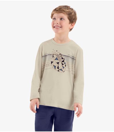 Camiseta Infantil Manga Longa Rovi Kids Bege