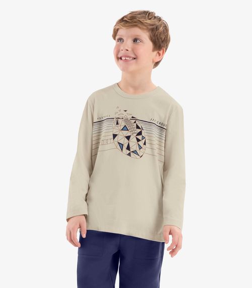 Camiseta Infantil Manga Longa Rovi Kids Bege