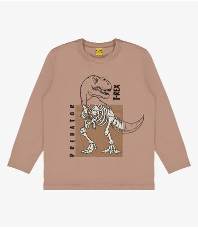 Camiseta Manga Longa Dinossauro Rovi Kids Marrom