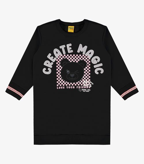 Vestido Infantil De Moletom Manga Longa Rovi Kids Preto