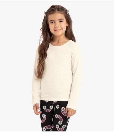 Blusa Manga Longa Com Aplicação Strass Rovi Kids Bege