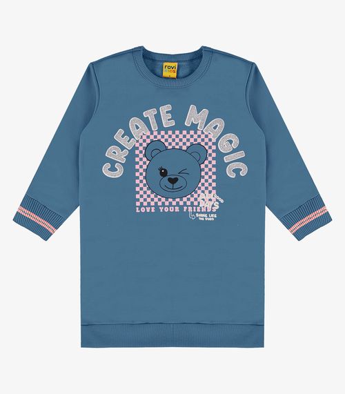 Vestido Infantil De Moletom Manga Longa Rovi Kids Azul