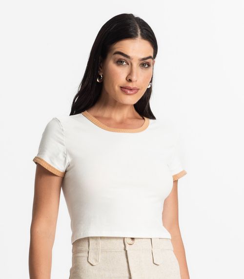 Blusa Cropped Babylook Manga Curta Select Branco