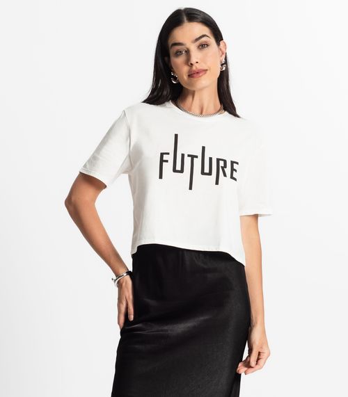 Blusa Cropped Feminina Over Manga Curta Select Branco