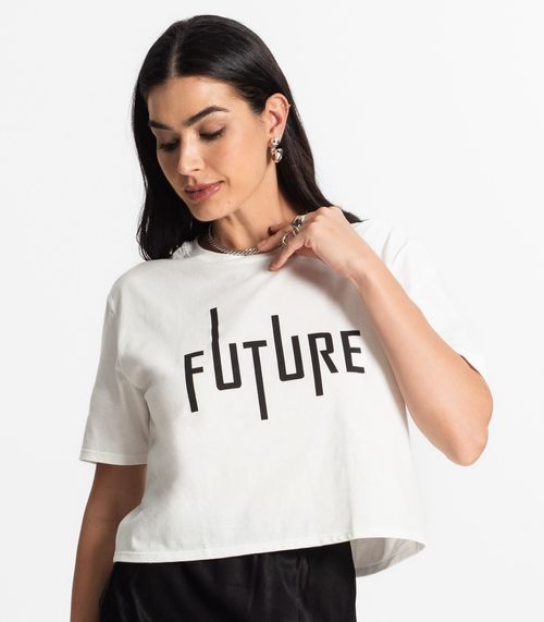 Blusa Cropped Feminina Over Manga Curta Select Branco