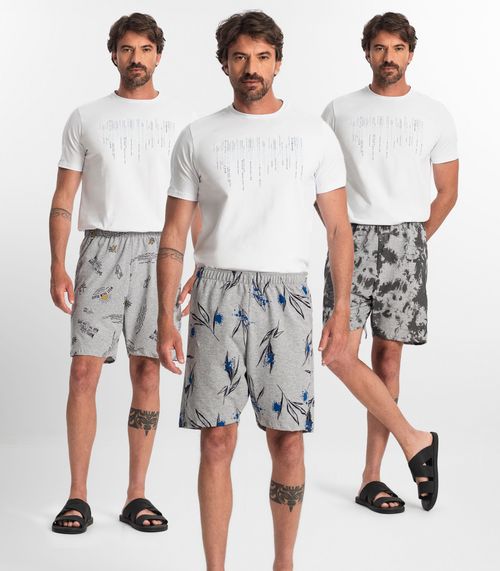 Kit 3 Bermudas Masculinas Estampadas Rovitex Sortida