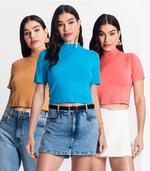 Kit 3 Blusas Femininas Gola Alta Select Sortida