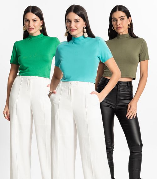 Kit 3 Blusas Cropped Feminina Select Sortido