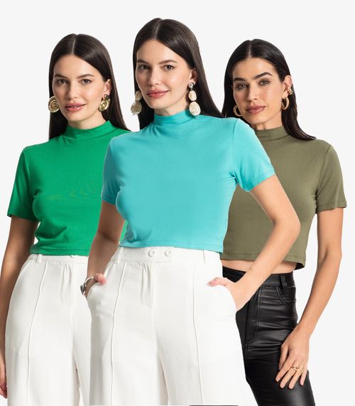 Kit 3 Blusas Cropped Feminina Select Sortido