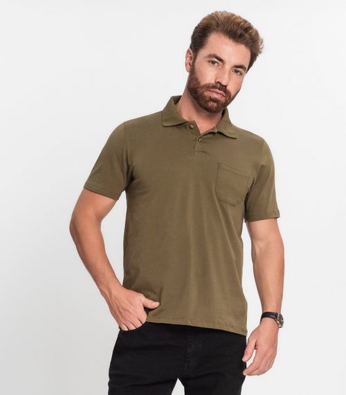Polo Masculina Com Bolso Cotton Leve Diametro Verde