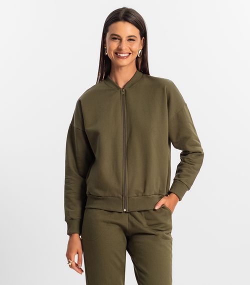 Jaqueta Feminina Básica de Moletom Rovitex Verde