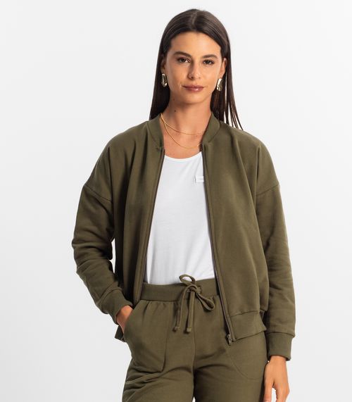 Jaqueta Feminina Básica de Moletom Rovitex Verde