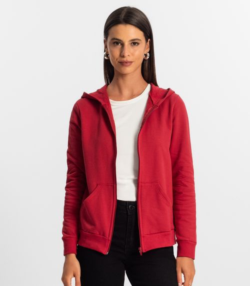 Jaqueta Feminina Básica com Capuz Rovitex Vermelho