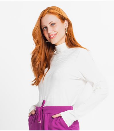 Blusa Manga Longa Canelada Rovitex Bege