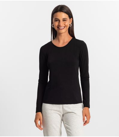 Blusa Manga Longa Feminina Rovitex Preto