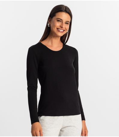 Blusa Manga Longa Feminina Rovitex Preto