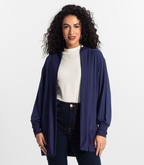 Cardigan Com Capuz Feminino Rovitex Azul