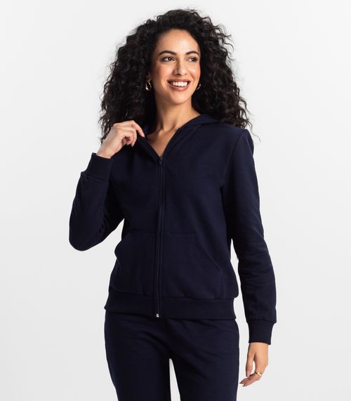 Jaqueta Feminina Básica com Capuz Rovitex Azul