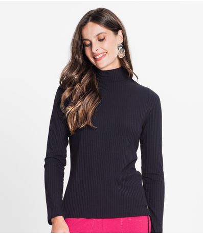 Blusa Manga Longa Canelada Rovitex Preto