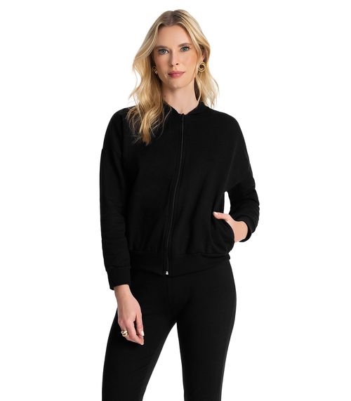 Jaqueta Feminina Básica de Moletom Rovitex Preto