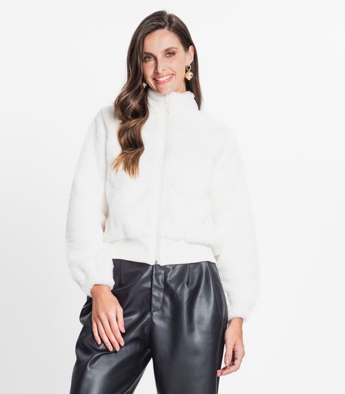 Jaqueta Feminina Em Pelo Sintético Rovitex Branco