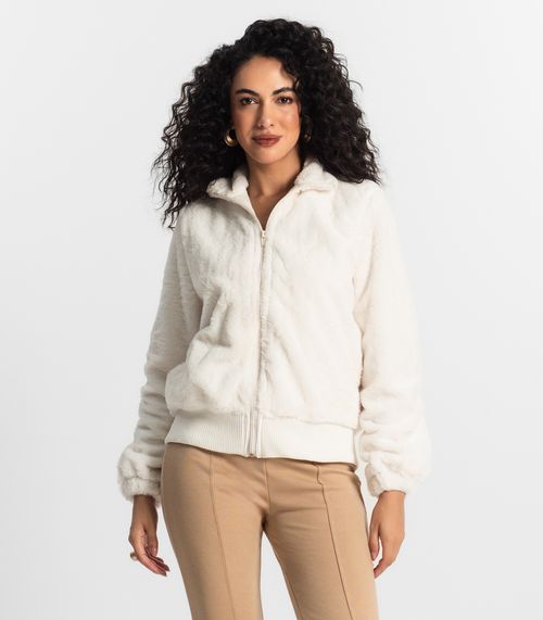Jaqueta Feminina Em Pelo Sintético Rovitex Branco