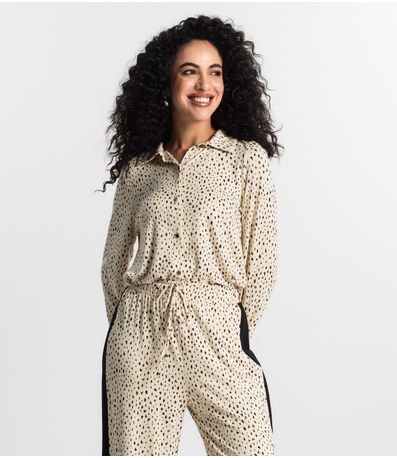 Camisa  Estampada Feminina Rovitex Bege