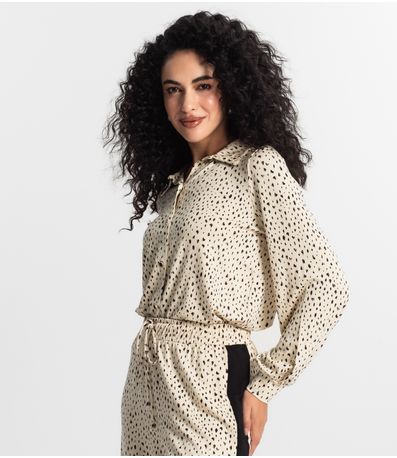 Camisa  Estampada Feminina Rovitex Bege