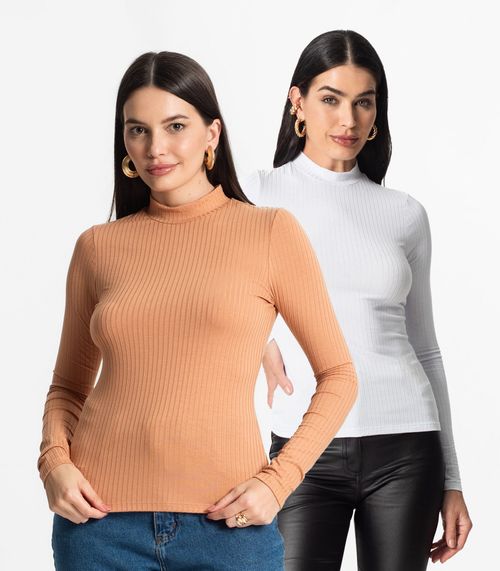 Kit 2 Blusas Manga Longa Feminina Canelada Select Sortido
