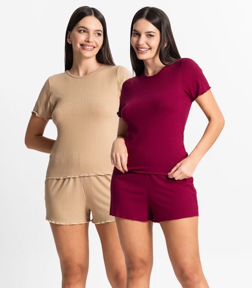 Kit 2 Pijamas Feminino Canelado Select Sortido