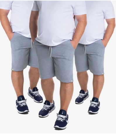 Kit 3 Bermudas Masculina Moletom Plus Size Select Cinza