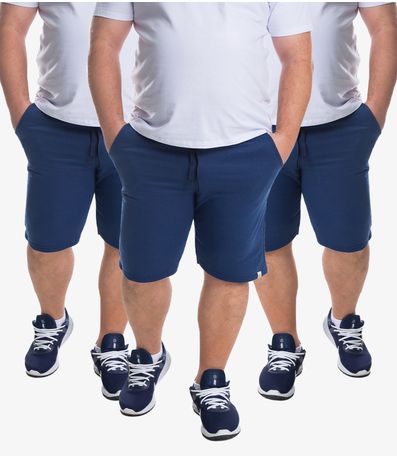 Kit 3 Bermudas Masculina Moletom Plus Size Select Azul