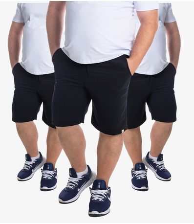 Kit 3 Bermudas Masculina Moletom Plus Size Select Preto