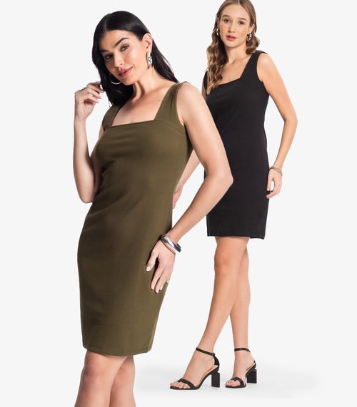 Kit 2 Vestidos Canelado Feminino Select Sortido