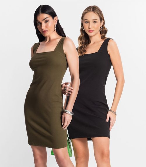 Kit 2 Vestidos Canelado Feminino Select Sortido