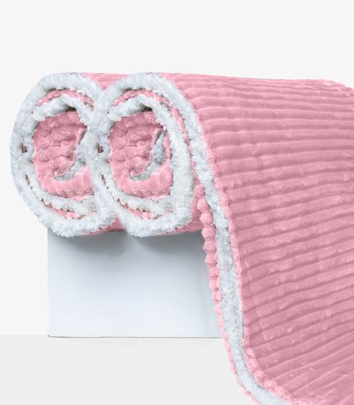 Kit 2 Mantas de Microfibra Sherpa Casal Infinita Cor Rosa