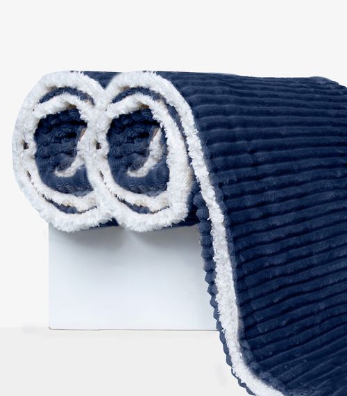 Kit 2 Mantas de Microfibra Sherpa Casal Infinita Cor Azul