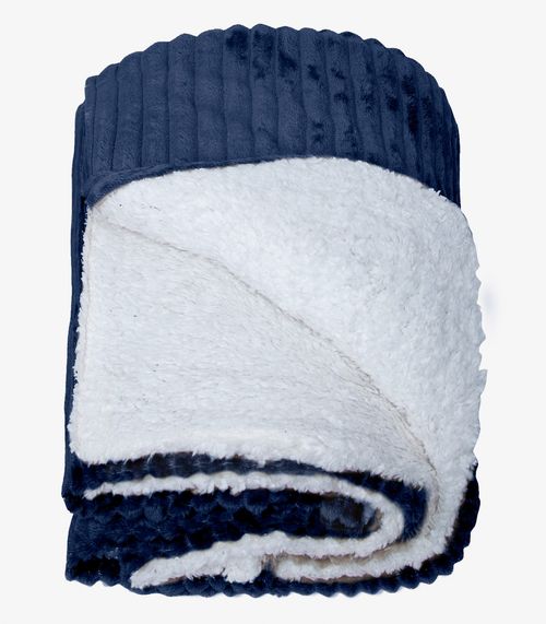 Kit 2 Mantas de Microfibra Sherpa Casal Infinita Cor Azul