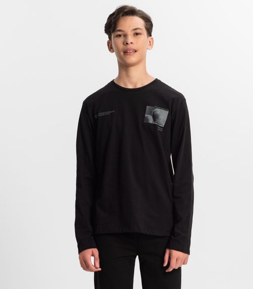 Camiseta Juvenil Masculina Manga Longa Minty Preto