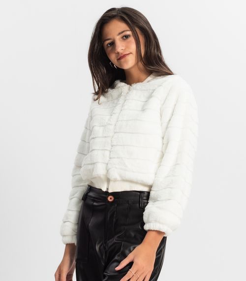 Jaqueta Juvenil Feminina Com Pelo Minty Bege