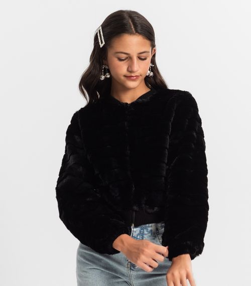 Jaqueta Juvenil Feminina Com Pelo Minty Preto